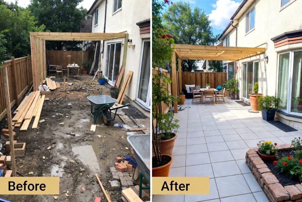 Trusted landscaper in Croydon showing a garden before patio installation