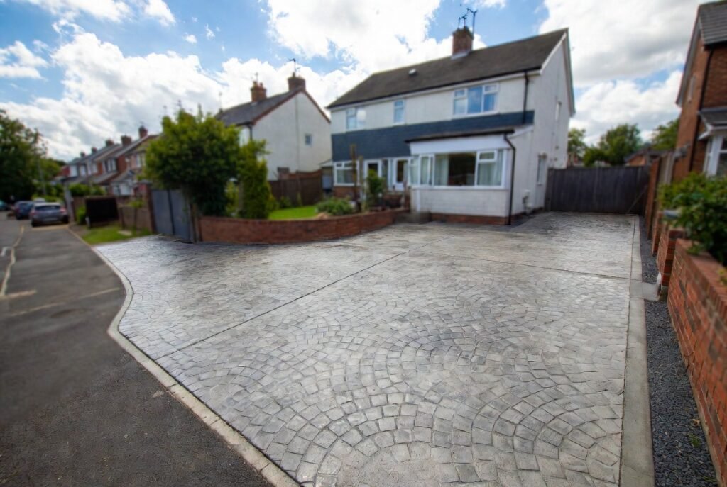 Concrete driveway Croydon with premium stamped cobblestone pattern by GSMS Construction