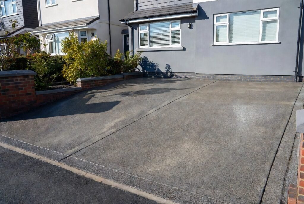 Coloured decorative concrete driveway Croydon with modern stamped finish by GSMS Construction