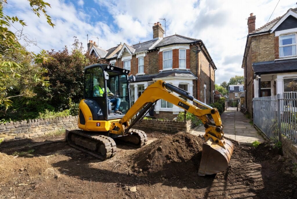 Mini digger hire Croydon – professional excavation in tight garden space